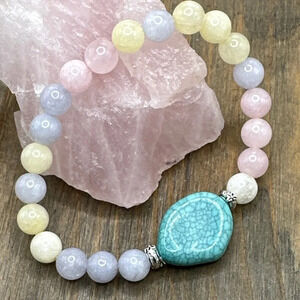 Rainbow morganite beaded chunky bracelet